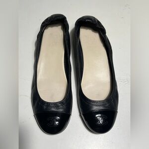 CHANEL Black Leather Flats